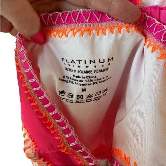 PQ Swim NWT Crochet Trim Halter Neck One Piece Swimsuit in Pink/Orange Size M - Picture 12 of 13